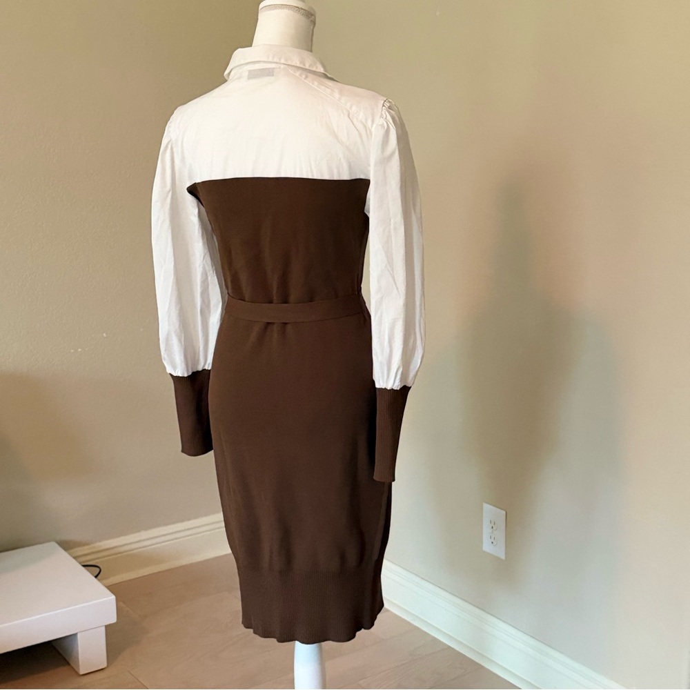 New York & Company Brown and White Sheath Dress with Bishop Sleeves NWOT - Picture 6 of 9
